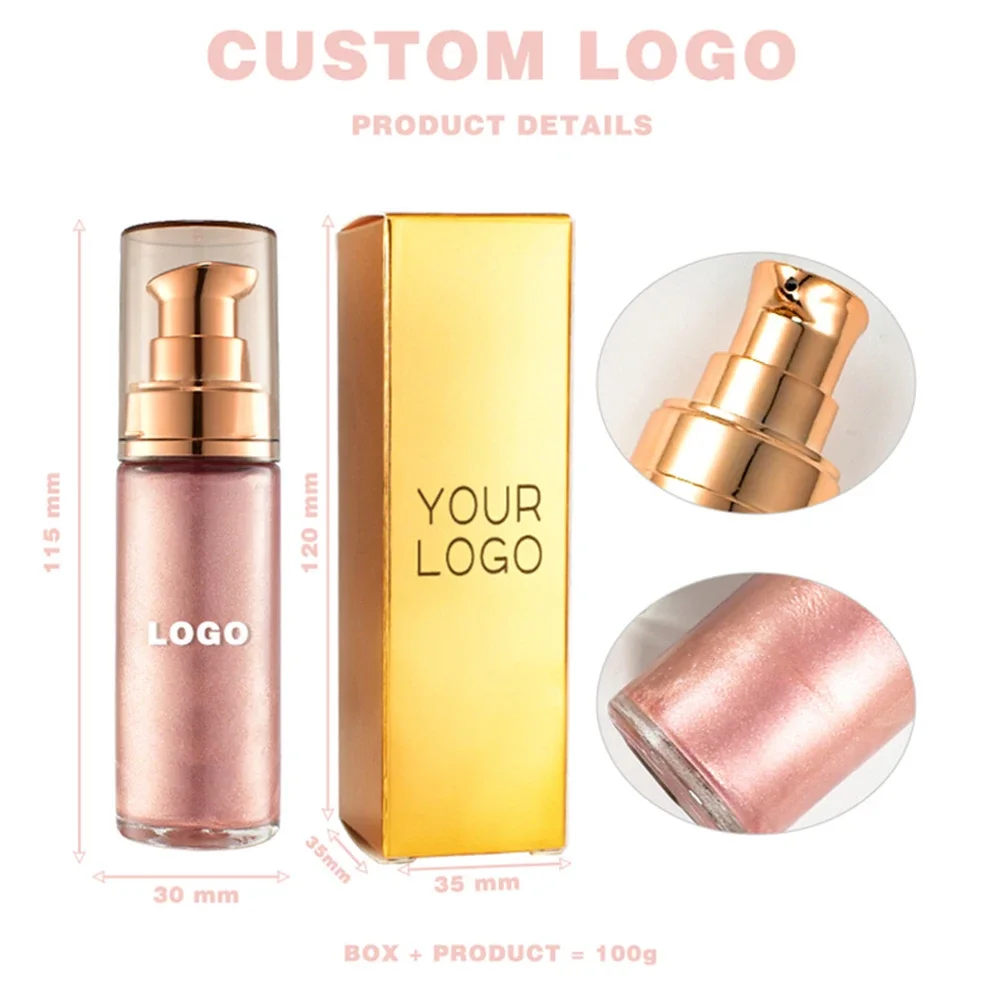 Private Label Liquid Highlighter Custom Logo Long Lasting Waterproof Brighten Face Body Quicksand Makeup Wholesale Cruelty Free