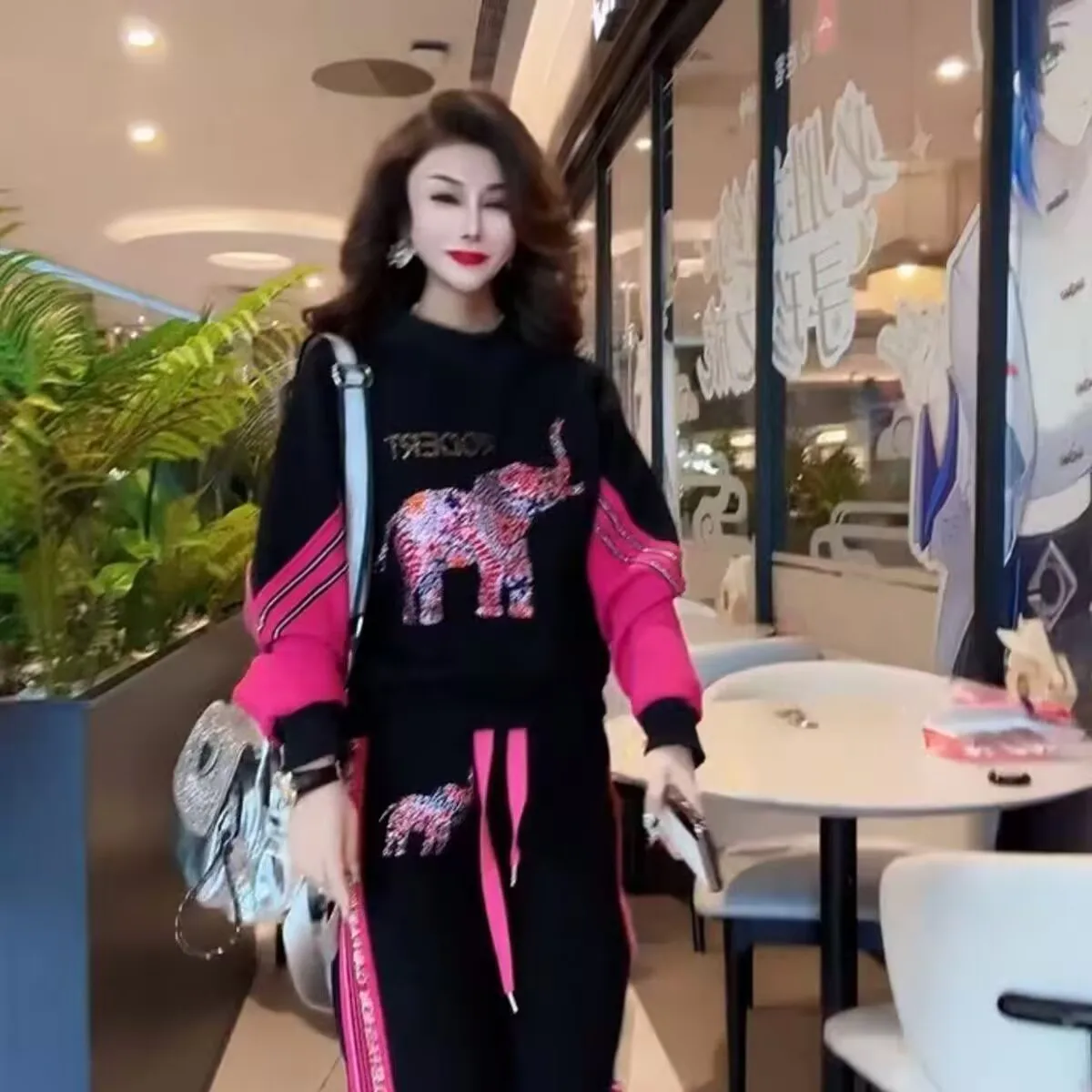Casual Cotton-Like Glittering Women's Set Spring Autumn Fashion Patchwork Sweatshirt Diamond-Heated Pants Two-Piece Suit