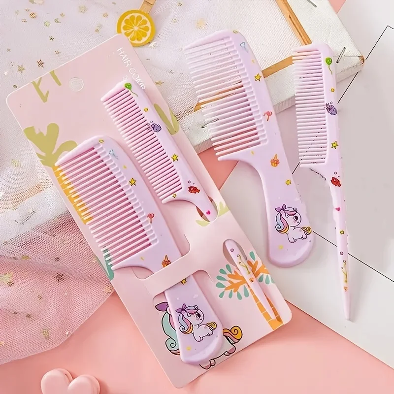 Fashion hair comb set - portable anti-static plastic comb with cute patterns, suitable for daily and travel use