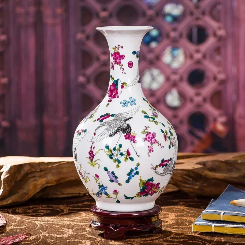 

Antique Jingdezhen Luminous Flowers Bird Patterns Ceramic Vase Ornament Home Livingroom Cabinet Porcelain Vase Furnishing Crafts