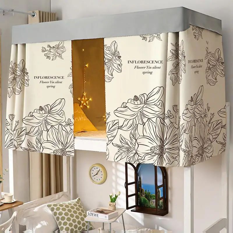 Thickened College Dormitory Bed Curtains Female Student Bottom Bunk Physical Light Blocking Curtains Breathable Polyester Fabric