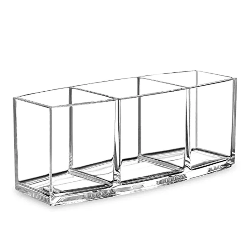 Organizador de pincéis de maquiagem, bandeja de armazenamento de maquiagem, organizador de maquiagem de gaveta de banheiro, organizador de pincéis de maquiagem acrílico com 3 espaços, 1 peça