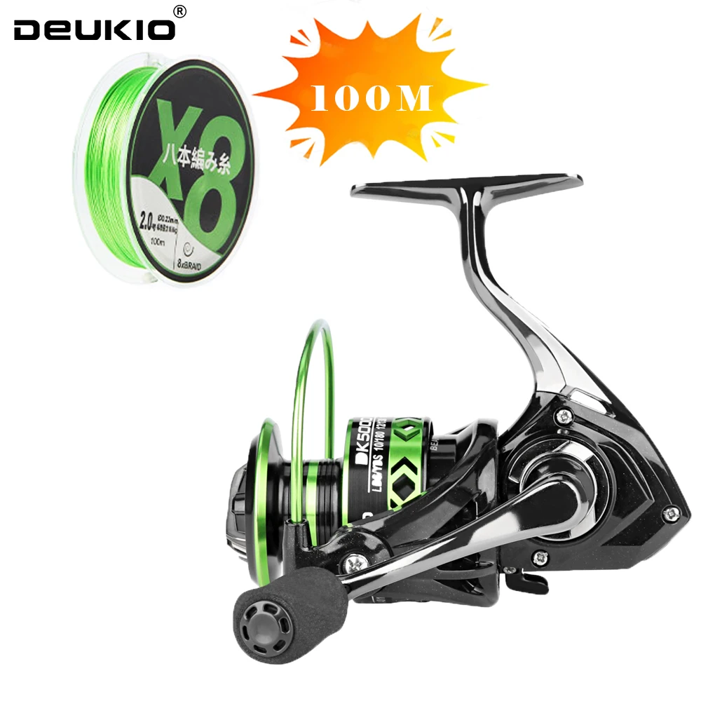 DEUKIO High Strength Spinning Fishing Reel Aluminum Spool 5.2:1 Gear Ratio Free Gift 100M Weaving Fishing Line