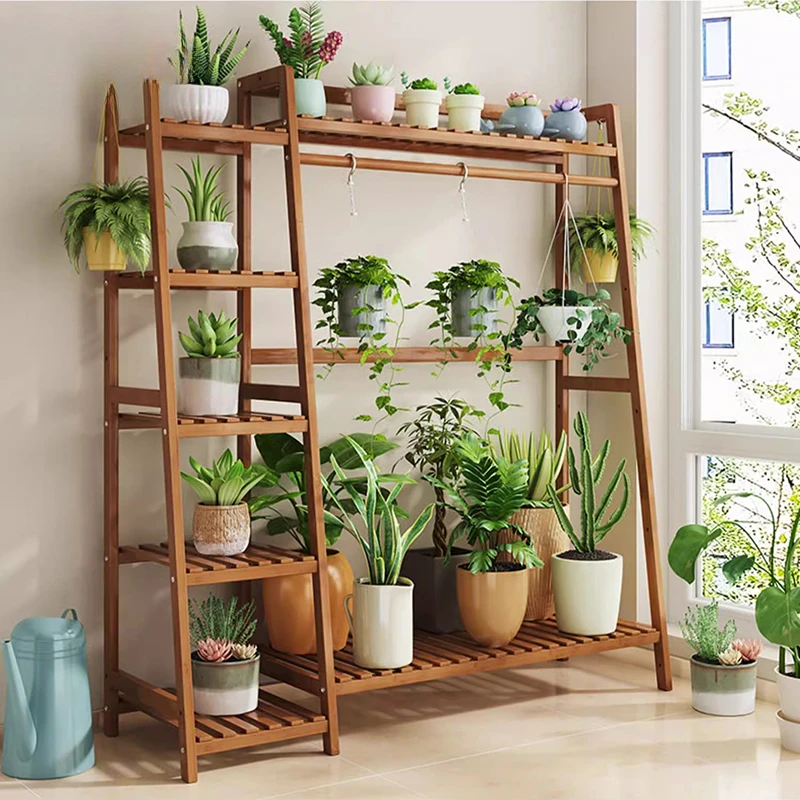 Designers Wood Plant Shelves Balcony Living Room Floor Type Bay Window Plant Shelves Pylon Flower Pot Furniture Portafiori FYPS