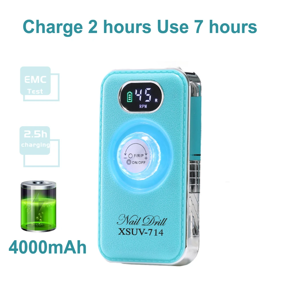 เครื่องเจียรเล็บ 45000 รอบต่อนาที ปรับความเร็วได้ แบตเตอรี่ 4000 mAh แบบชาร์จไฟได้ พร้อมจอ LED สำหรับขัดเจล