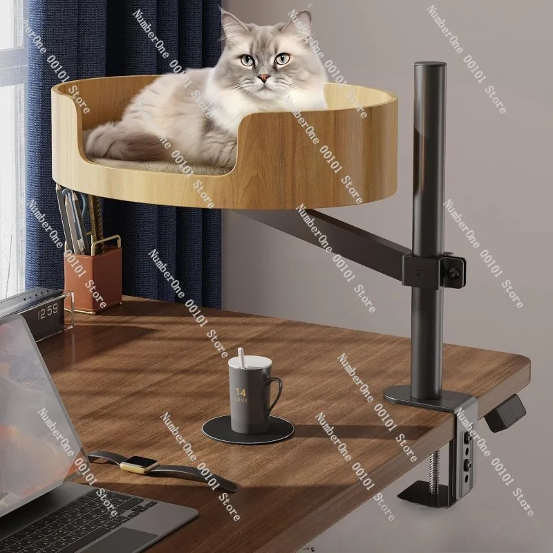Office desktop cat nest, solid wood rotating cat hammock