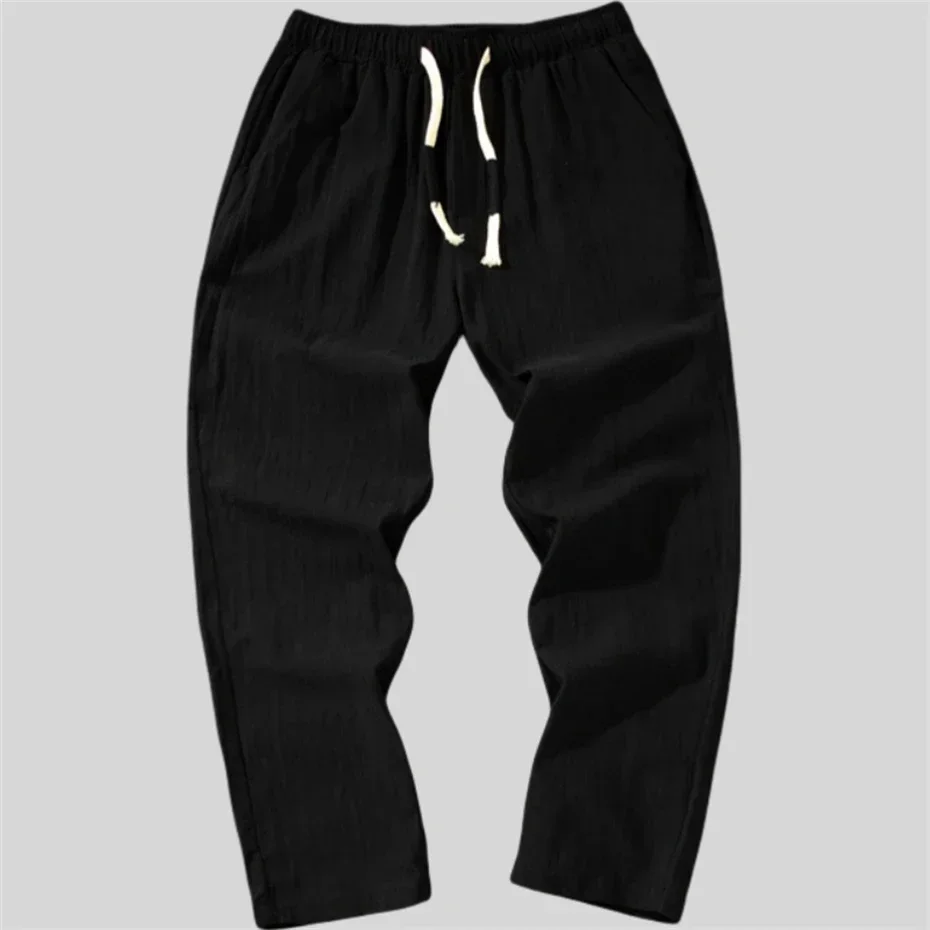 Cotton Linen Harem Pant Mens Solid Color Vintage Loose Men Trousers Spring Summer Casual Pants Trendy Cropp Pants 9-point Style