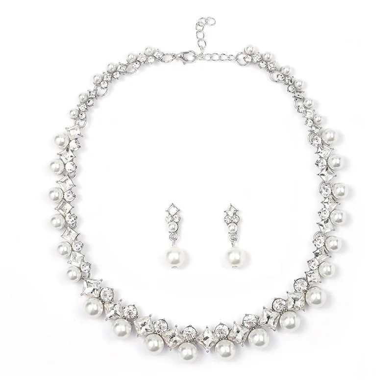 Pearl And Gemstone Necklace Set Female Wedding Necklace Set Alloy