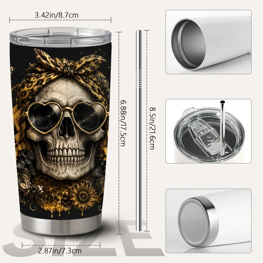 Gothic Sweet Skull Vacuum Flasks 20oz Vacuum Flask Double Wall Insulated Coffee Tumbler With Lid&Straw For Hot Cold Drinks&gift