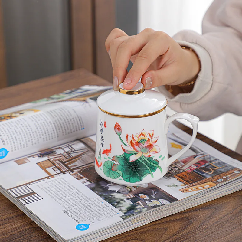 Creative  China Tea Cup with Lid and Filter Office Drinkware Ceramic Hand Painted Strainer Teacup Home Kung Fu Mark cup