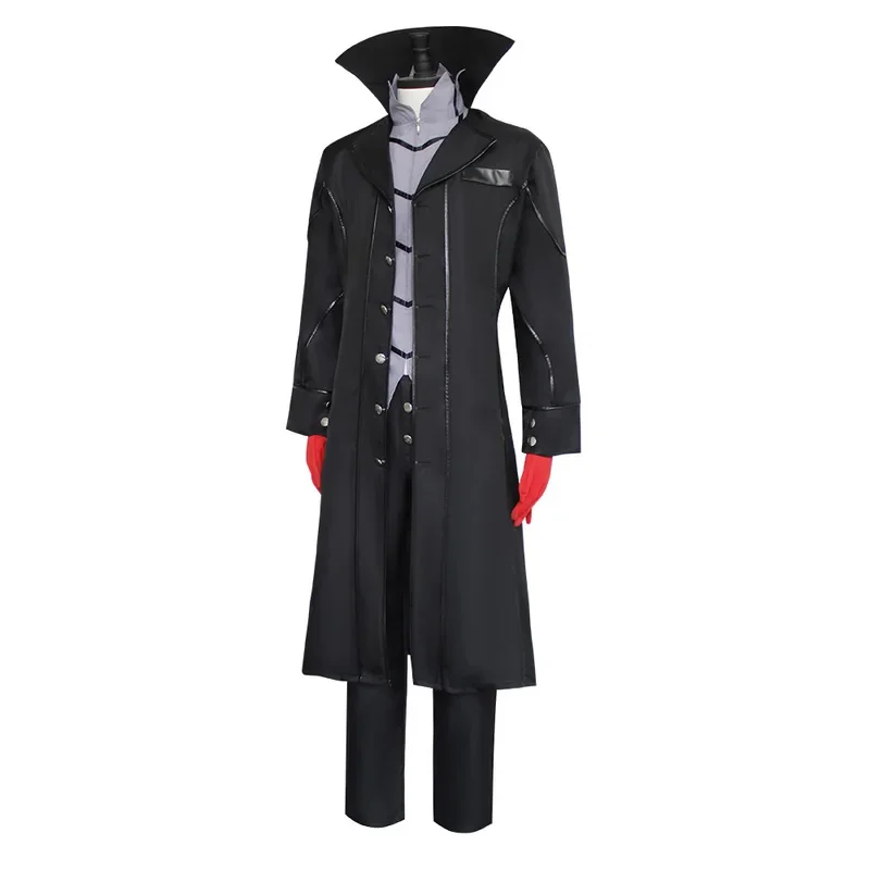 Anime 5 Joker Cosplay Spiel P5 Rain Palace Lotus Cosplay Komplettes Set Kleidung Perücken Handschuh Maske Schwarz Mantel Uniform