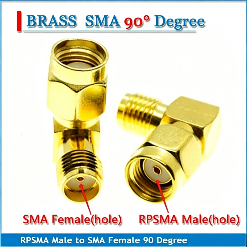 RP-SMA RP SMA RPSMA Male to SMA Female 90 Degree Right Angle Type L Gold Plated Brass RF Connector Adapter