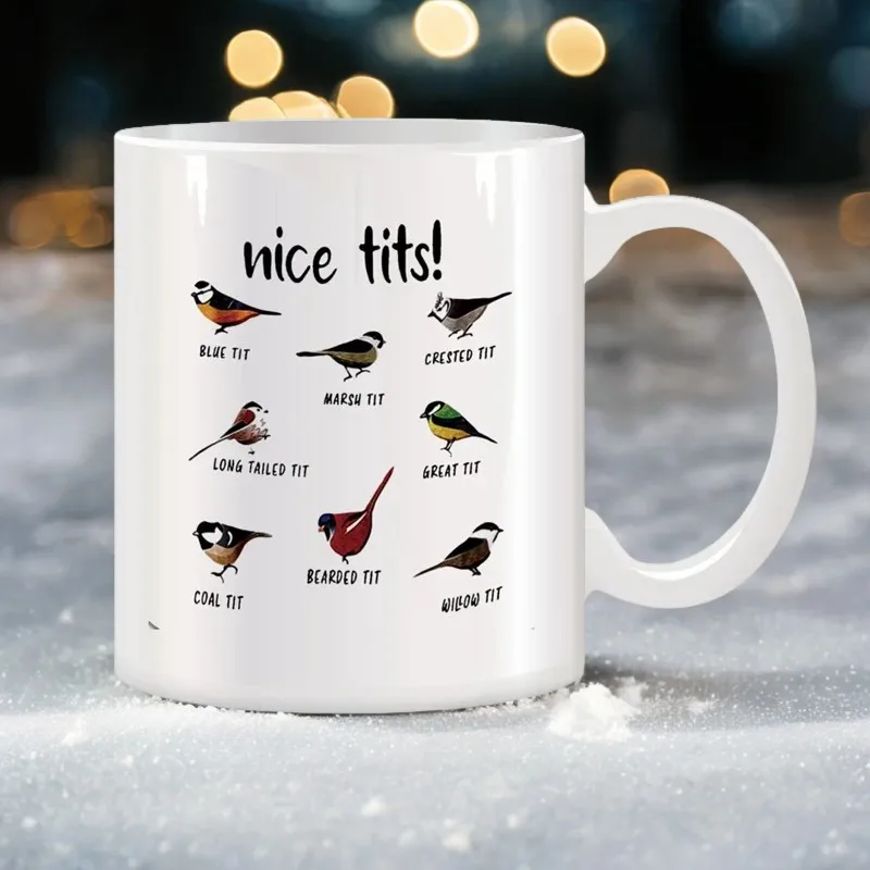 Nice Tits Bird Mugs For Bird Lovers Women, Bird Watching Gifts Novelty Coffee Ceramic Tea Cups White 11 oz Pikmin Cloud mug Cafe