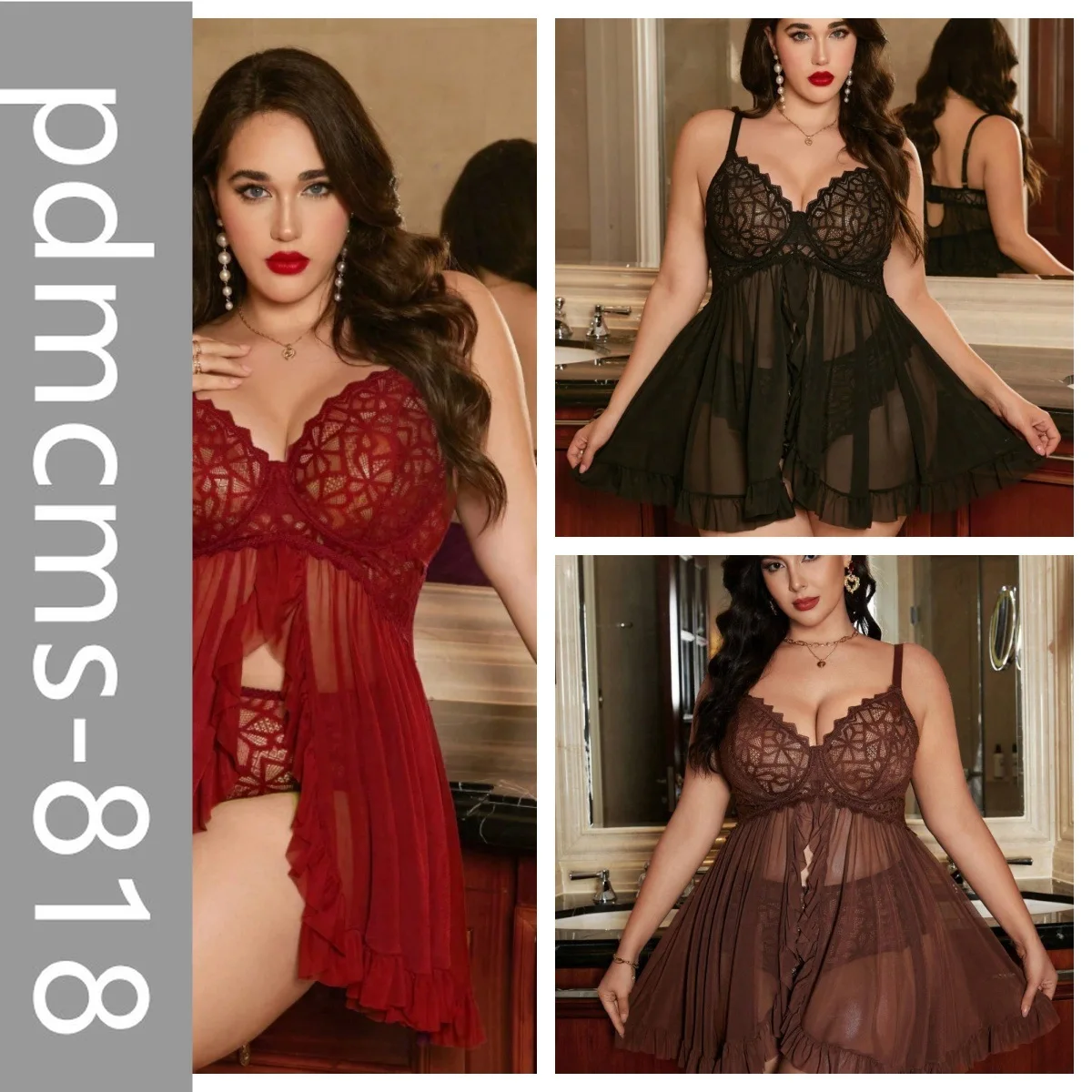 

Новинка 2025 года Пижама DZ европейский и американский толстый размер большого размера плюс сексуальное нижнее белье пижамы классические ретро