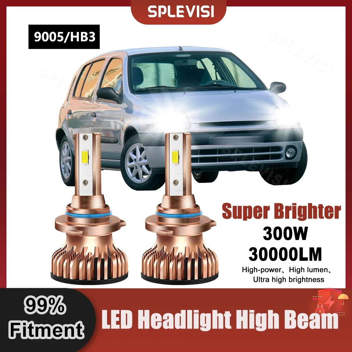 

Super Brighter 9005/HB3 LED Headlight High Beam 300W For Renault Clio Mk II 1998 1999 2000 2001 Replace Car High Beam Bulbs