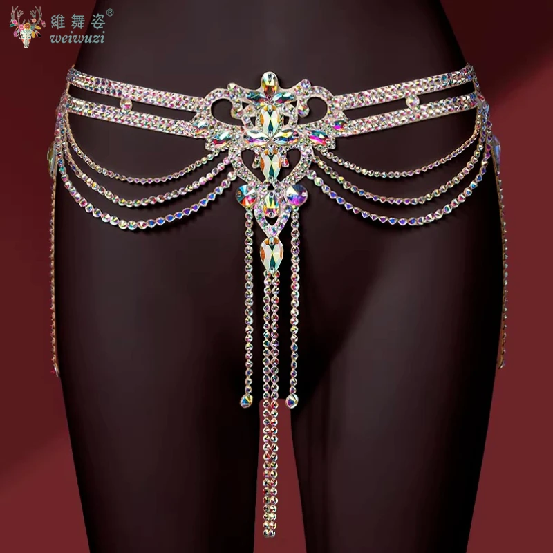 

Belly Dance High-End Belt Tassel Waist Chain Body Chain Sexy Hip Chain Handmade AB Diamond Accessories Race Clothes Versatile