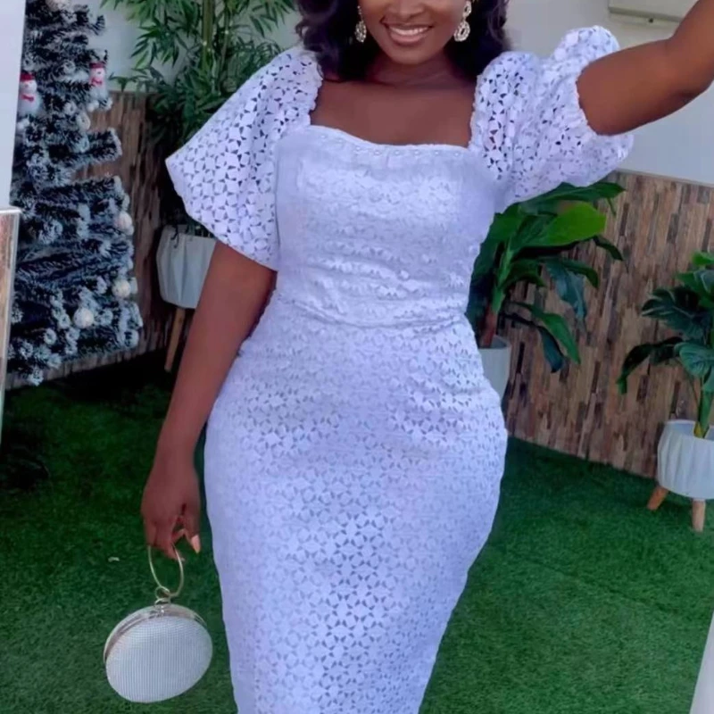 Dress Women Long Dresses Square Collar Vestidos High Waist Party Puff Sleeve Wedding Lace Elegant Splice Y2k Streetwear 2025