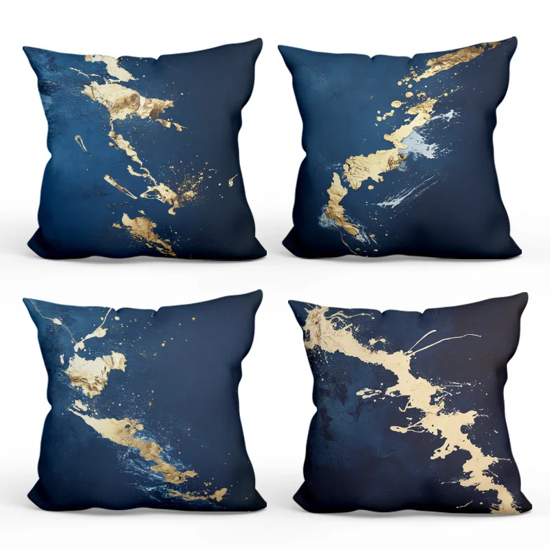 4pcs Blue And Golden Fluid Abstract Pattern, Short Plush Pillowcase, 17.7 Inches X 17.7 Inches, Without Pillow Insert, Single-Si