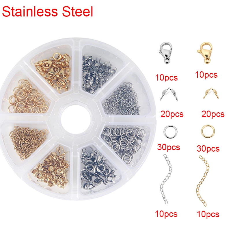 Edelstahl Karabiner Verschlüsse Offene Biegeringe Quetschperlen Kappen Für Diy Armband Halskette Liefert Schmuck Machen Kit Set Box – Detail 3