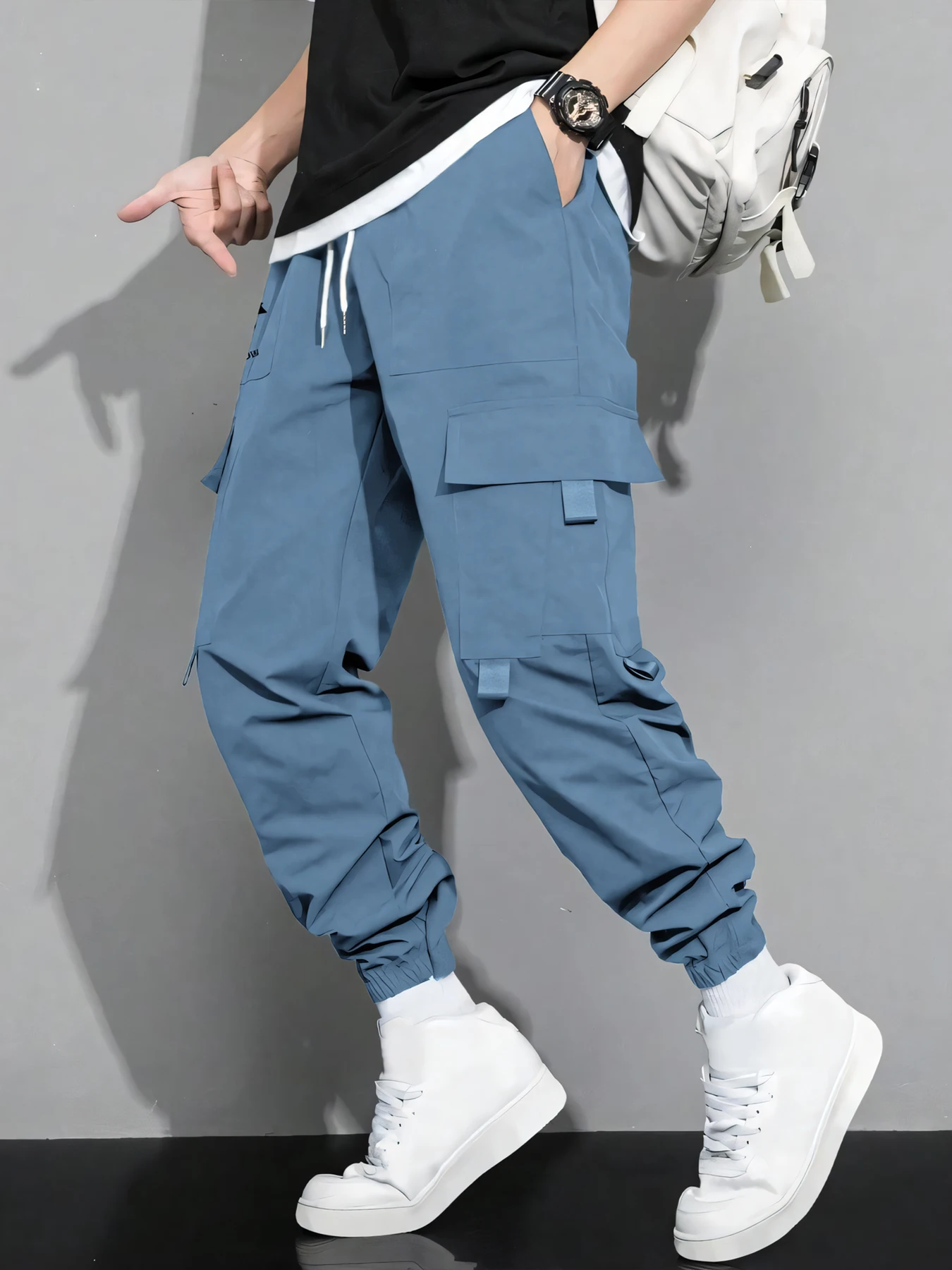 

Men's spring and autumn new solid color simple American youth outdoor loose casual multi-pockets work pants