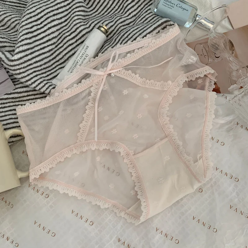 أنت في أحلامي * سراويل داخلية نسائية من الدانتيل الناعم للنساء منتصف الخصر بدون خياطة شبه شفافة ملابس داخلية مثيرة للسيدات الشابات 1 حرير #6