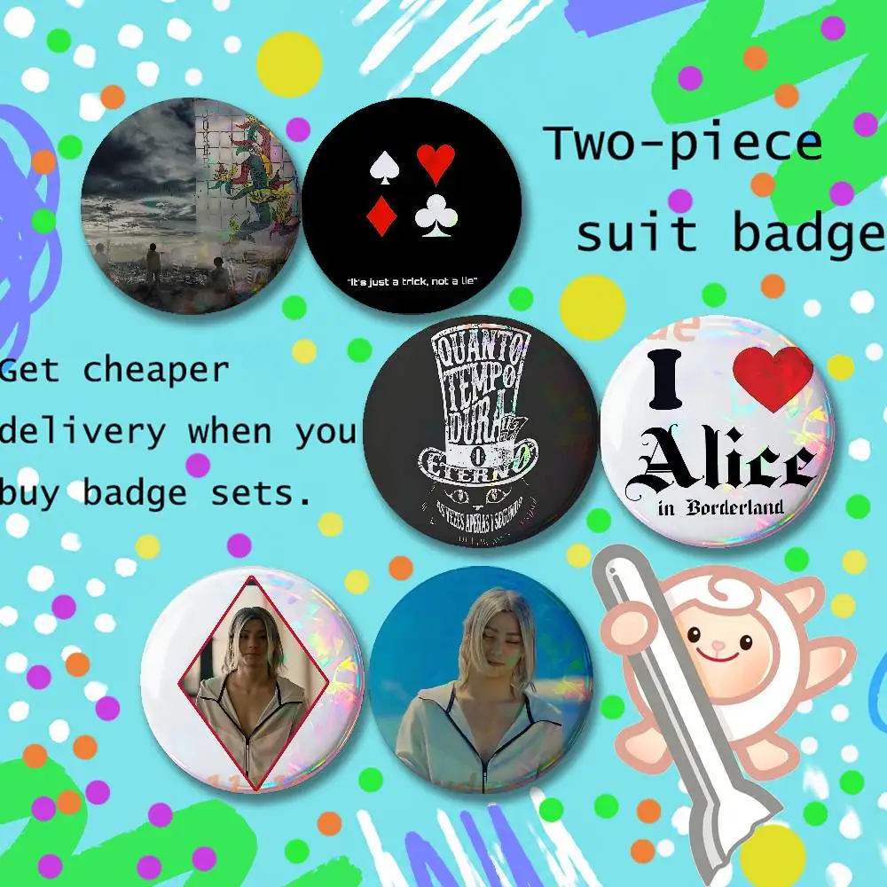 Brooches for Backpack Accessories 25,32,44,58,75mm Round Enamel Pins 2-piece set A-Alice in B-Borderland Cartoon Anime Badge