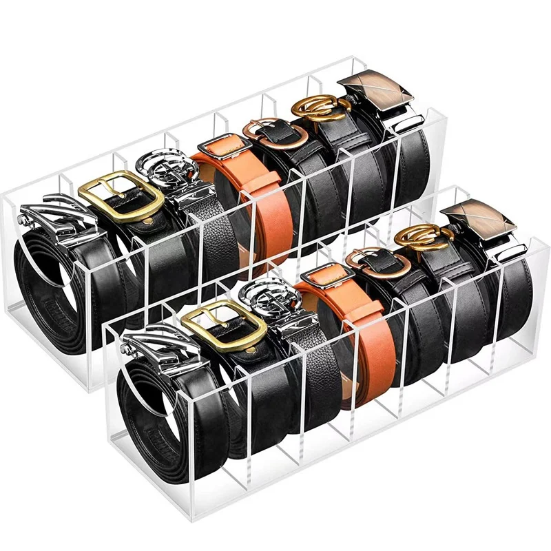 3/5/7 Grid Belt Organizer, Acrylic Belt Storage Holder for Closet, Display Case for Tie, Bow Tie, Belt Storage Rack & Display Bo