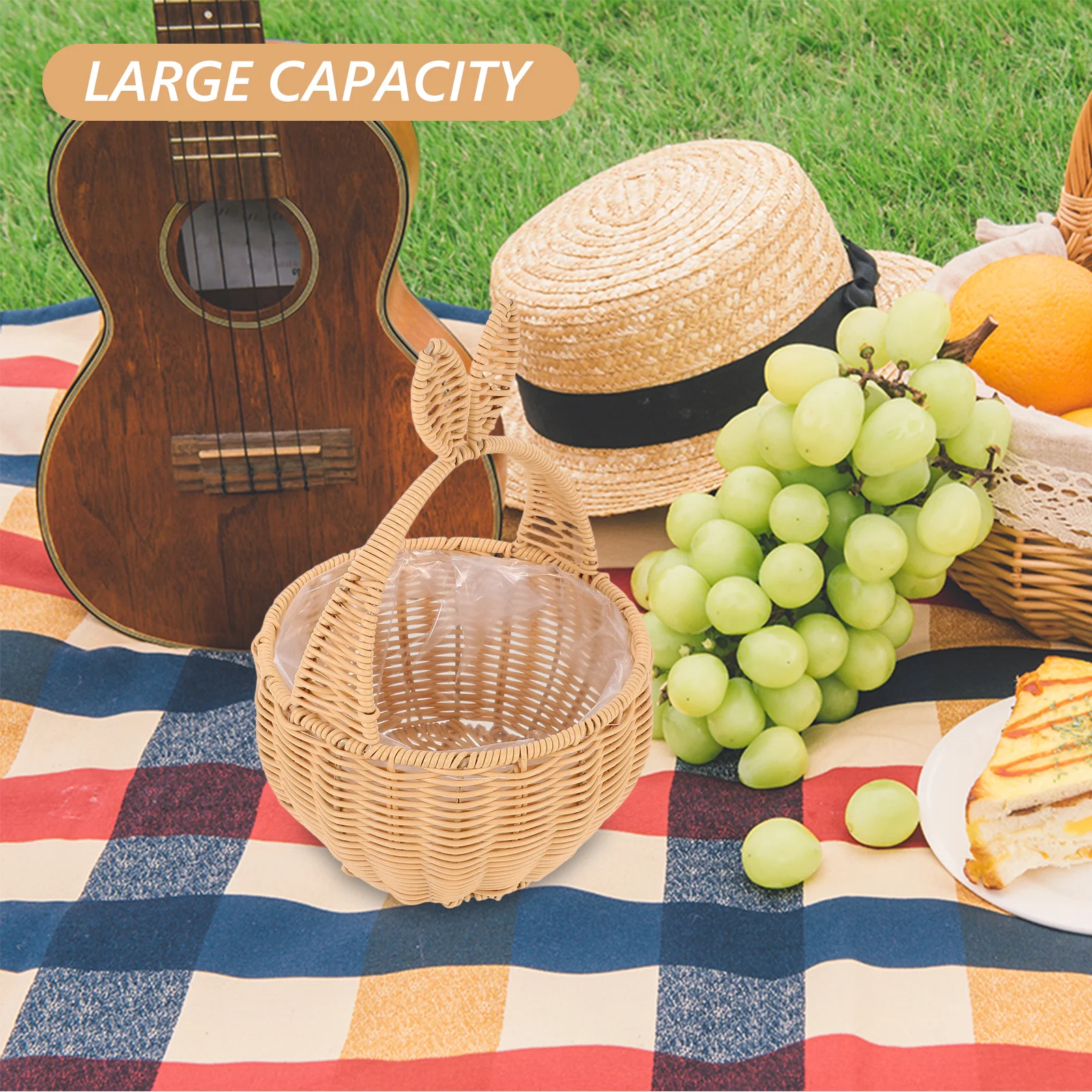 

Multipurpose Imitation Rattan Bunny Basket Woven Handheld Design Rabbit Flower Basket for Wedding Easter Home Decor Use