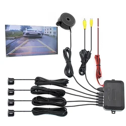 Sensor de marcha atrás de 4 sondas para coche, detectores de estacionamiento inverso con zumbador, pitidos, indicador de 12V, Sensor de estacionamiento para coche
