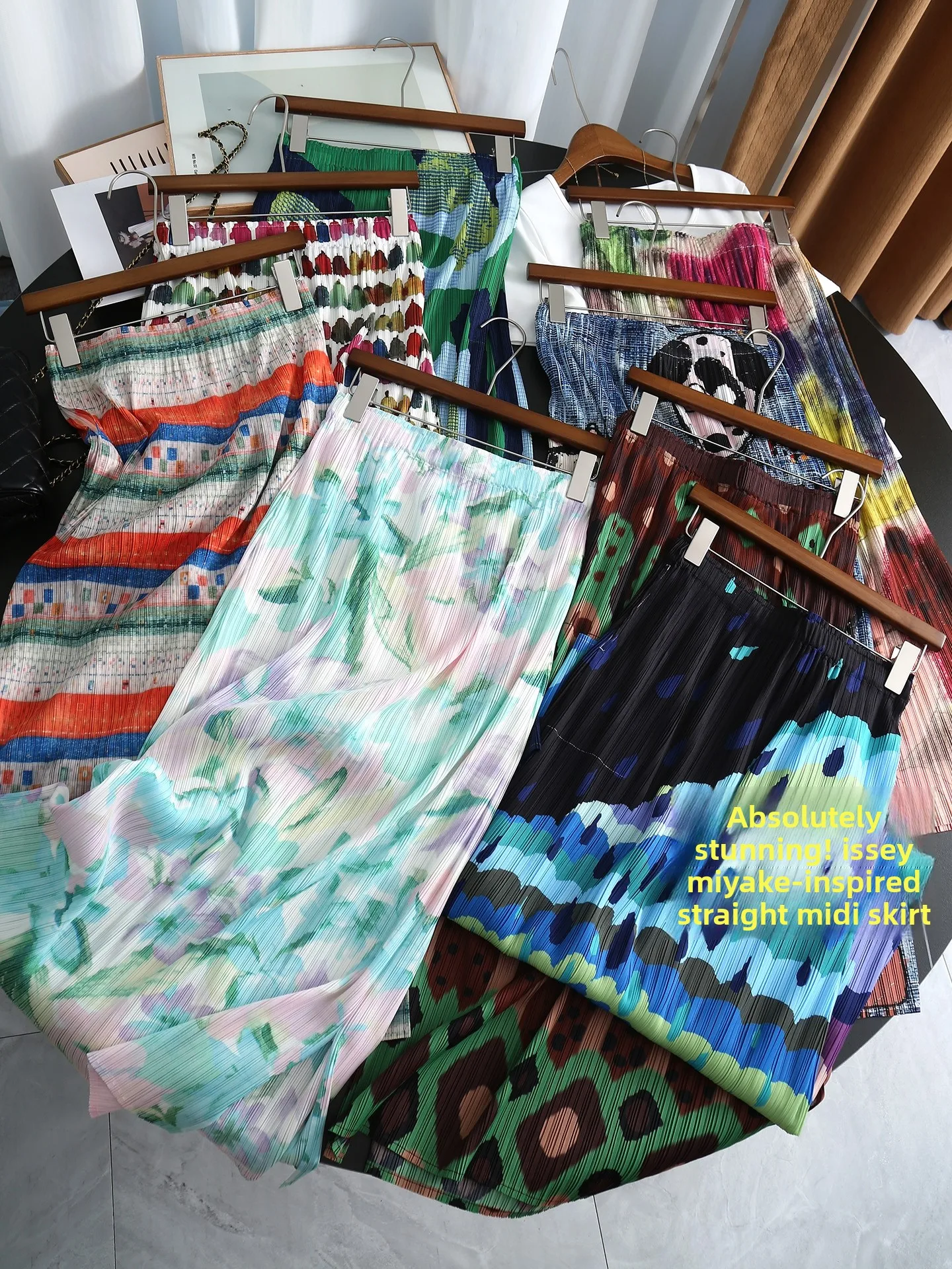 

Elegant Summer Half-length Pleated Skirt Women's Straight Split Skirt Fairy-like Color Matching High Waist Midi Skirt