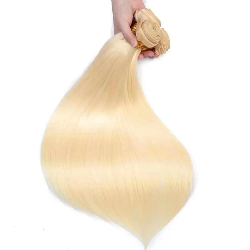 Proste pasma włosów brazylijskich w kolorze 613 blond, 1/3/4, proste doczepiane włosy Remy, ludzkie włosy w pasmach, długość 26 28 30 32 34 36 38 40 cali. — zdjęcie 2