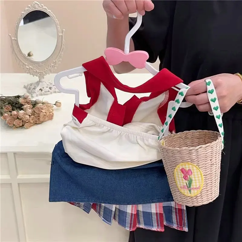 New Arrival  Baby Girls\' Clothes Suit Sleeveless Tops + Kids Checked Denim Skirts Summer Fashion Children Clothing Set for 2024