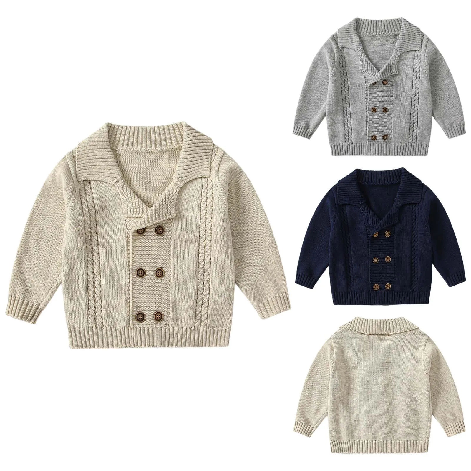

Toddler Baby Boys Spring Autumn Knitted Cardigan Sweater Casual Long Sleeve Double-Breasted Jacket Outerwear Children Clothes
