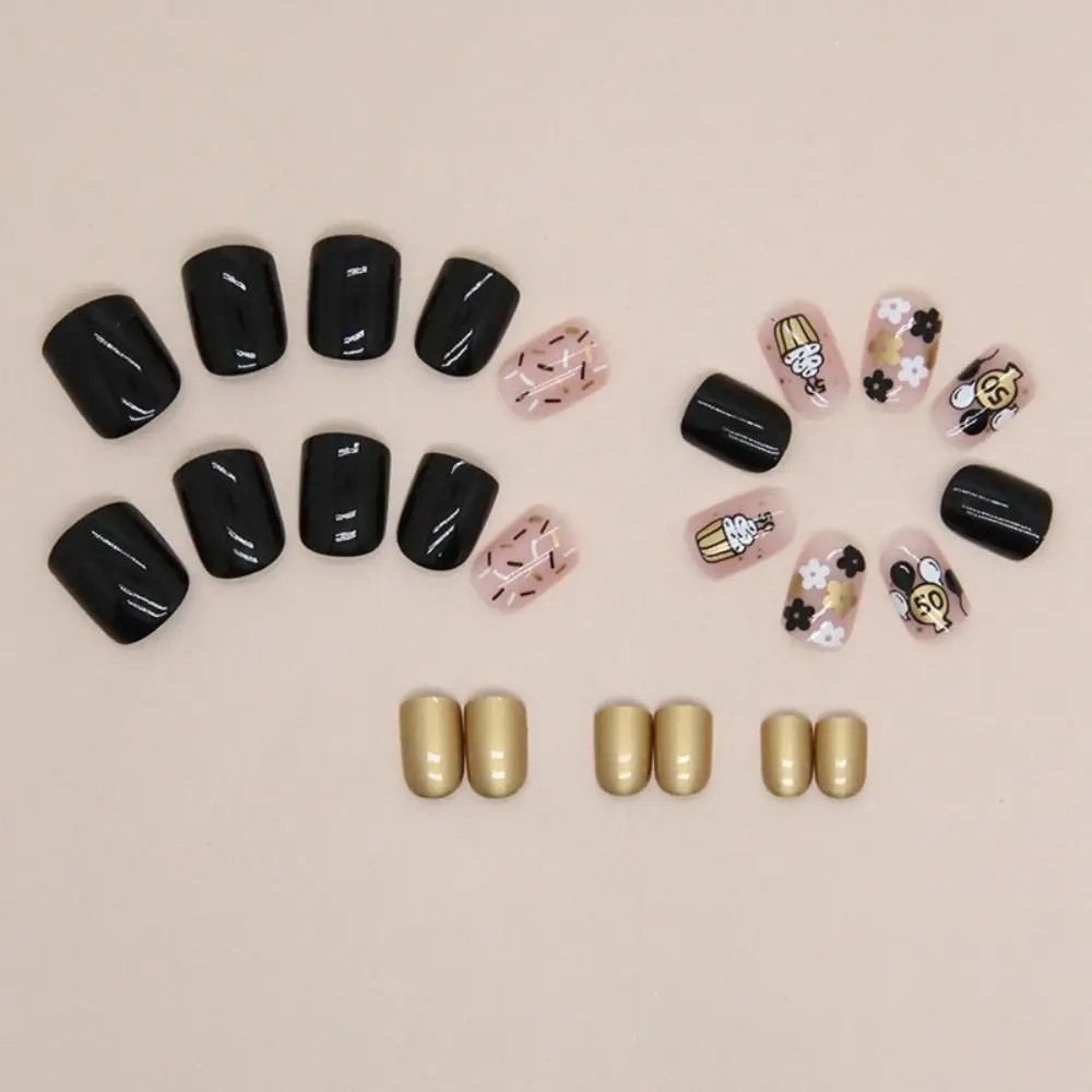 Detachable Short Round False Nails Purple Slices Holiday Party Fake Nails French Full Cover Nail Tips for Salon