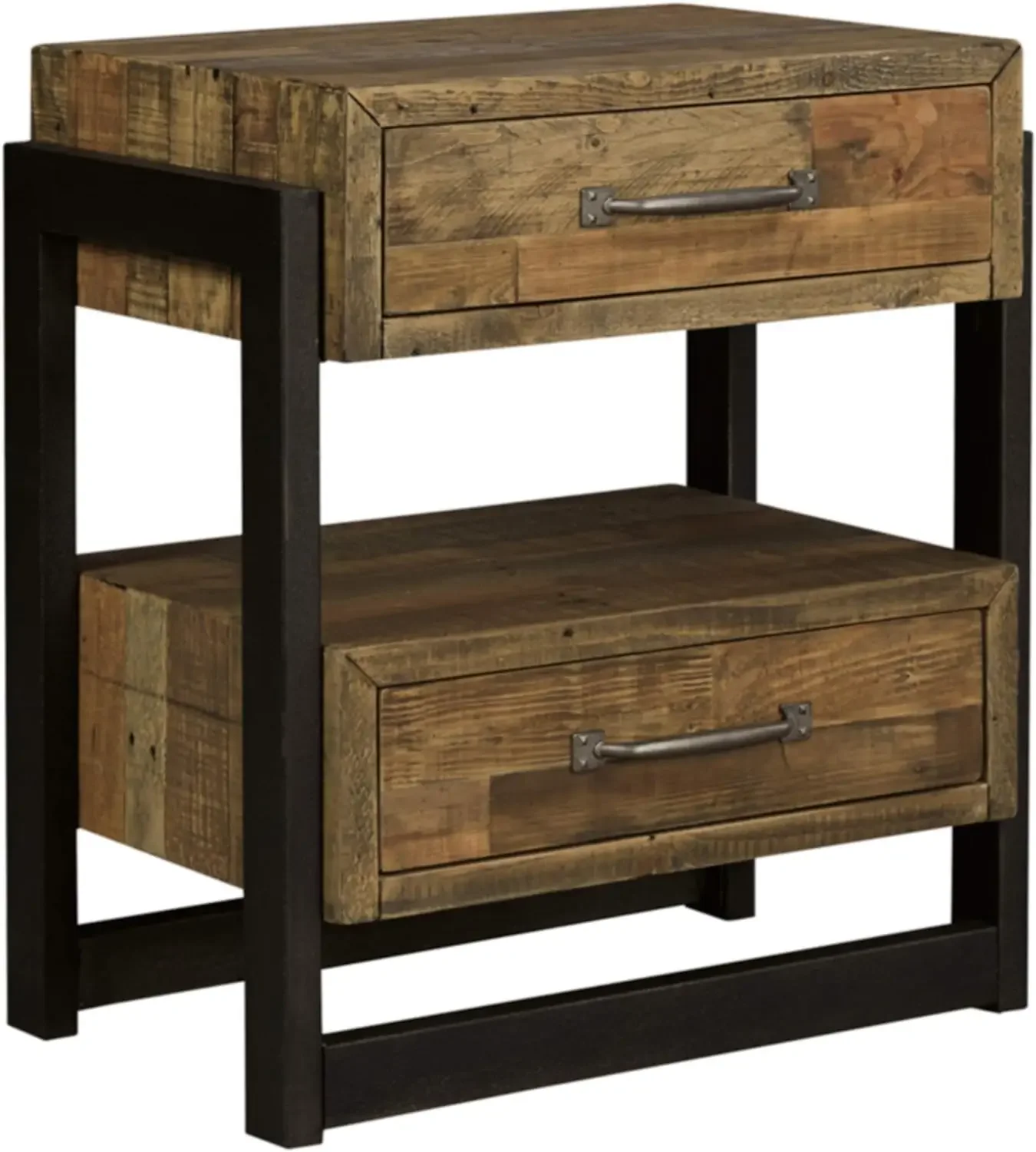 Signature Design by Ashley Industrial Farmhouse 2 Drawer Nightstand, Butcher-Block Brown & Black