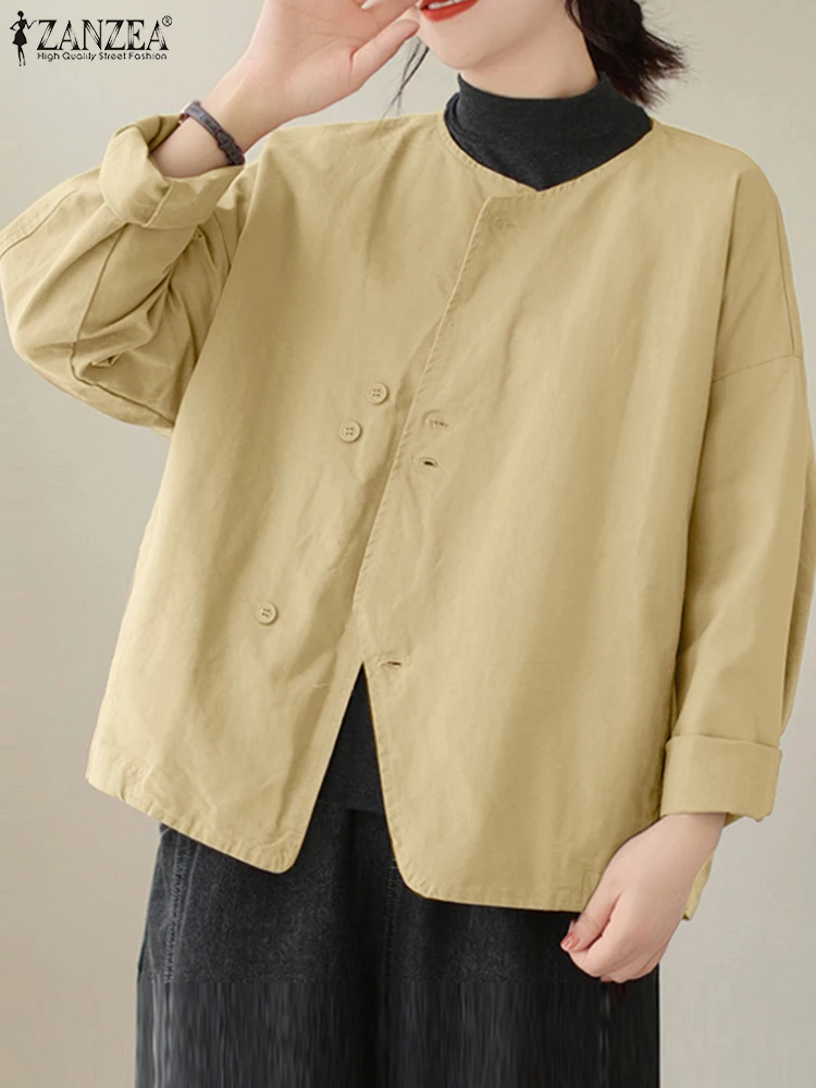 

ZANZEA Vintage Autumn Cardigan Jackets Women Casual Loose Korean Style Coats 2025 Fashion Buttons Solid Long Sleeve Thin Outwear