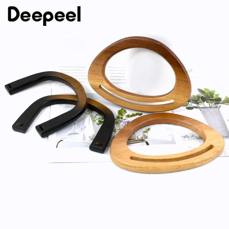 2Pcs Deepeel Gradient Wooden Bag Handle Purse Frames Handbag Handles Kiss Clasp DIY Handmade Woven-Bag Sewing Bags Accessories