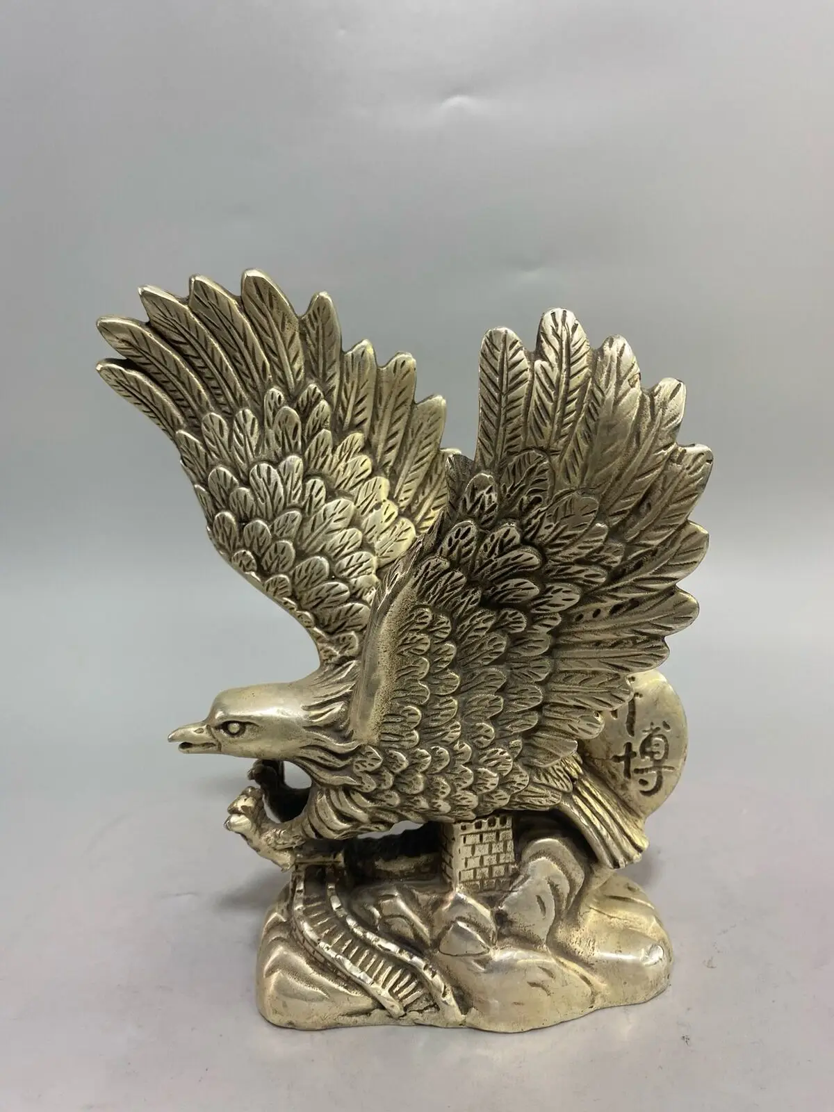 

bronze silver plating engraving home fengshui fortune bird eagle hawk statue