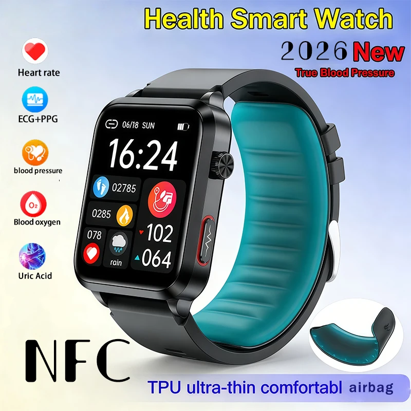 

2026Новый воздушный насос для медсестер, подушка безопасности, кровяное давление, умные часы для мужчин, анализ тела, ЭКГ + PPG, мочевая кислота, голосовой вызов, умные часы для женщин