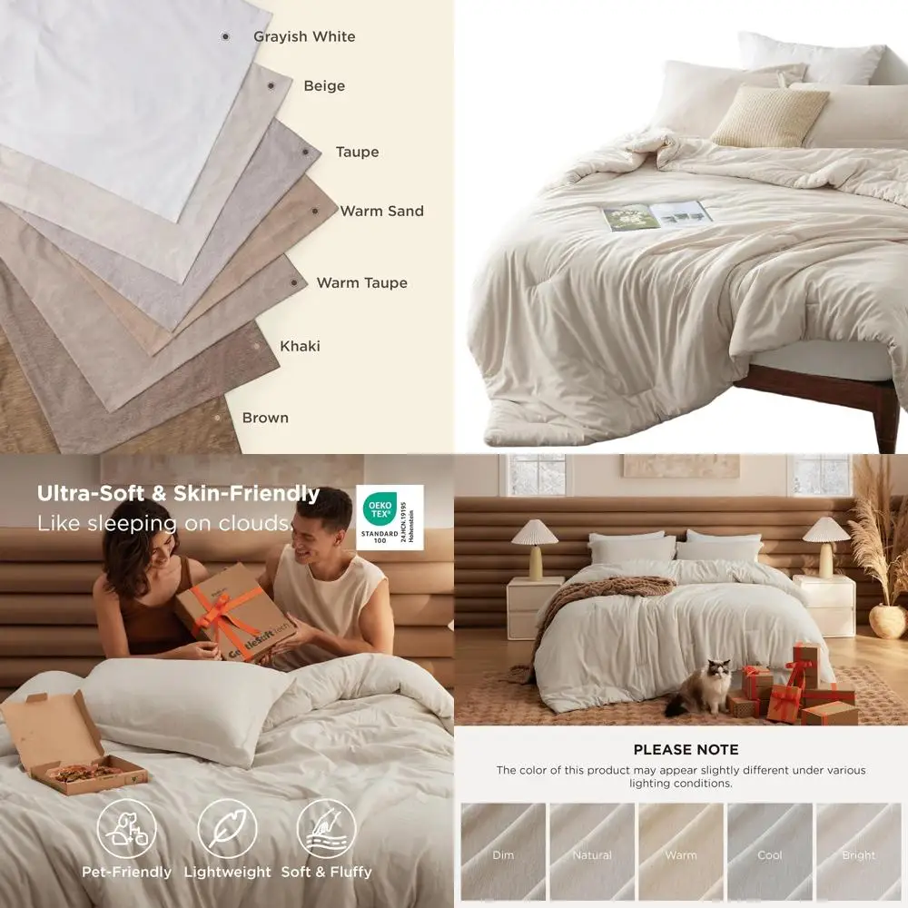

Beige Oversized Queen Comforter Set - 3-Piece Bedding with Cationic Dyed Fabric