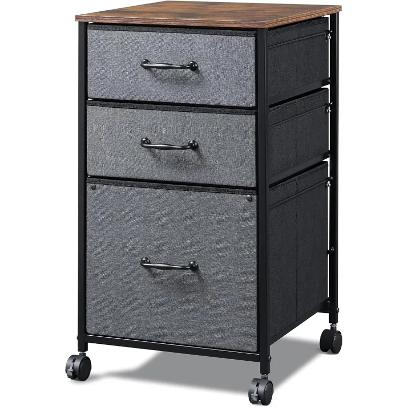 Mobile File Cabinet, Rolling Printer Stand with 3 Drawers, Fabric Vertical Filing Cabinet fits A4 or Letter Size for Home Office