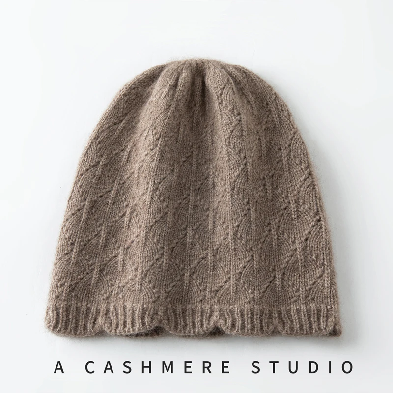 New Winter Hat Women Soft Warm Pure Cashmere Knitted Jacquard Solid Color Adult Casual Beanie Hats Autumn Fashion Pullover Cap