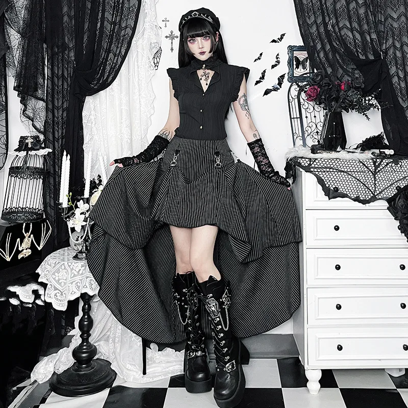 

New Gothic Style Party Dress Streetwear Striped Midi Skirt Dress Women Elegant Fashion Beautiful Women's Dresses