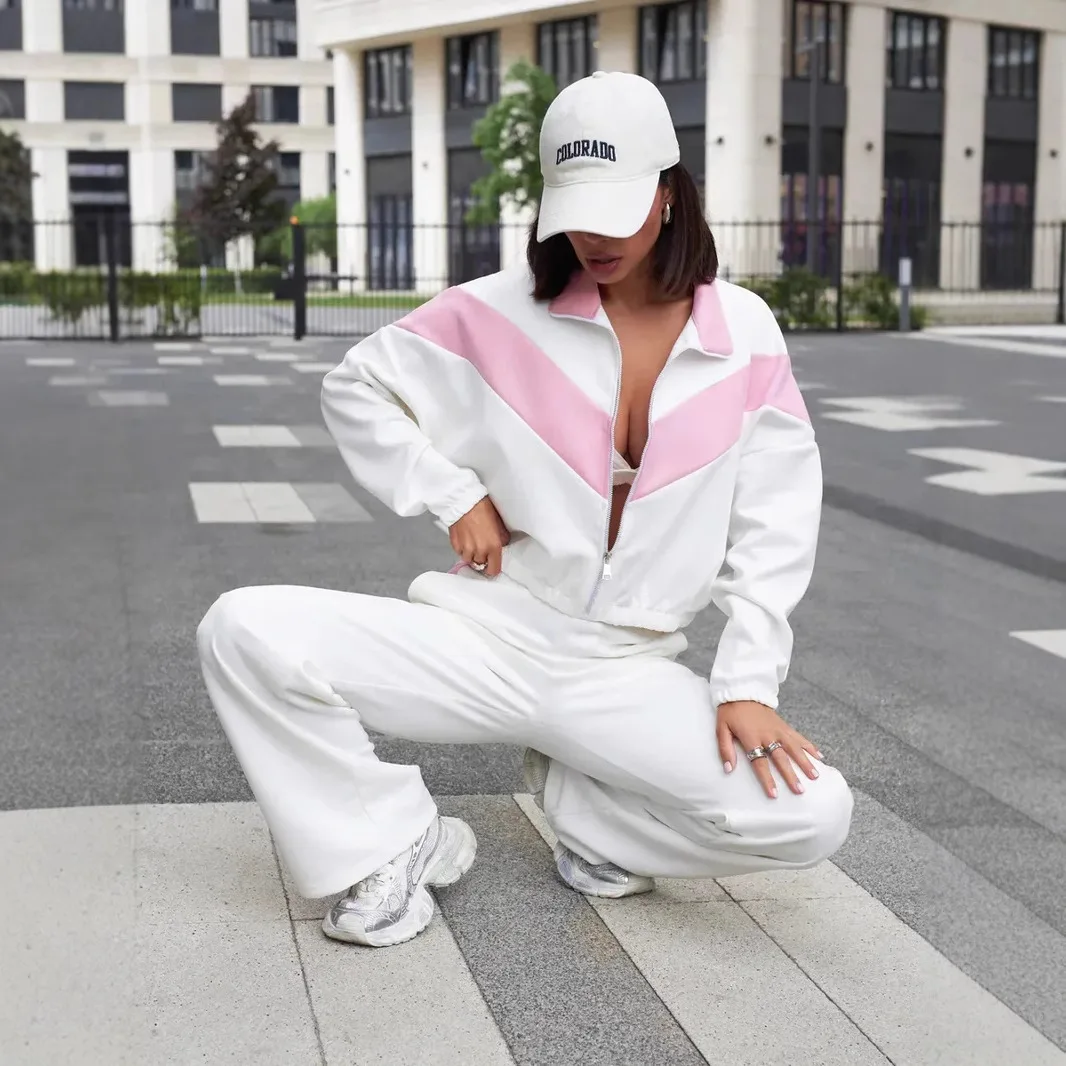 Ensemble décontracté sweat à capuche et pantalon pour femme – Collection automne-hiver – Tenue de sport et de loisirs – Pantalon long avec fermeture éclair – Polyester