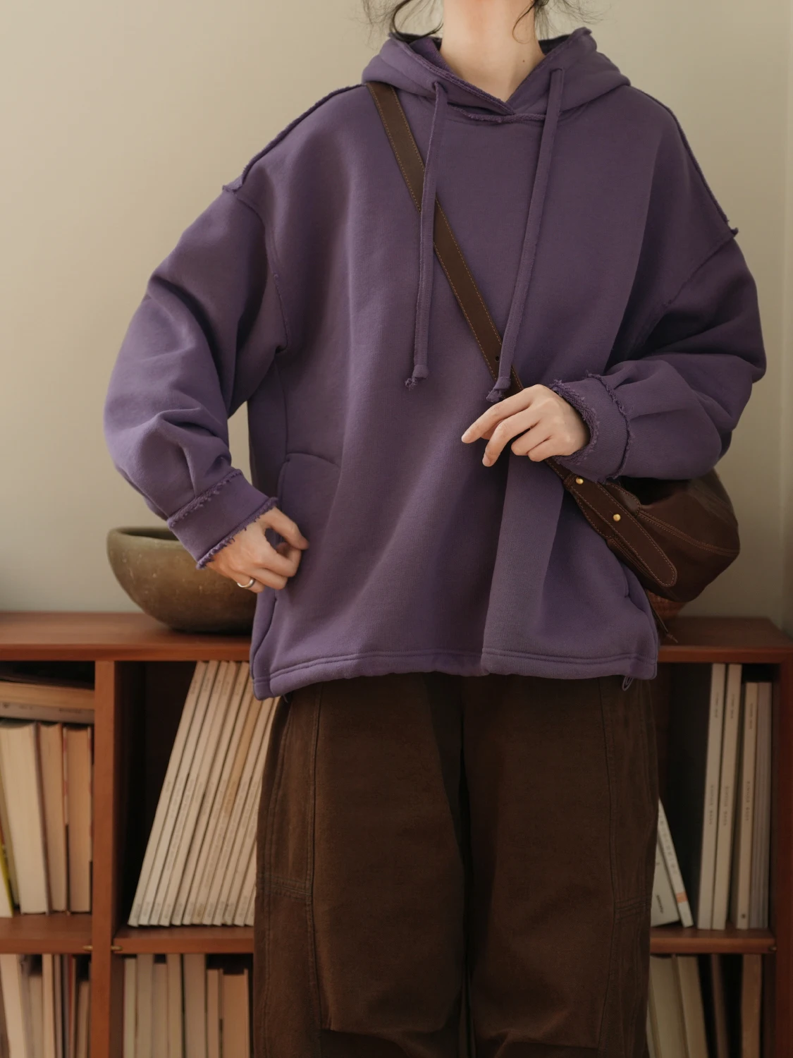 

LRCP Drland Vintage Tear Hoodie Loose Fit Overhead Sweatirt Women's Casual Long Sve Cotton T-irt