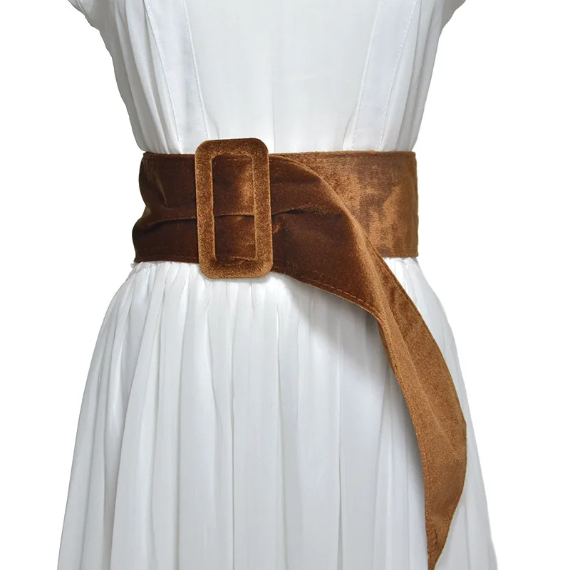 Women Autumn And Winter New Waist Cover Wine Red Golden Velvet Wide Belt 7cm Versatile Decorative Bandage With Down Accessories