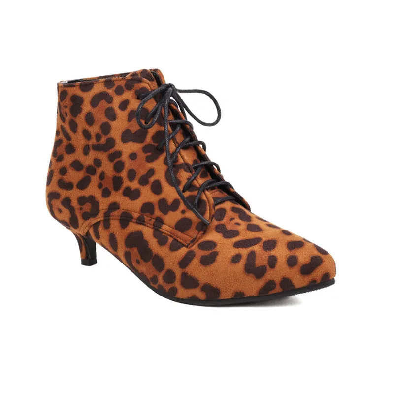 

Women's Ankle Boots Leopard Custom Winter New Fashion Pointed Toe Lace-up Middle Heels Boots for Women Casual Shoes WSH4993