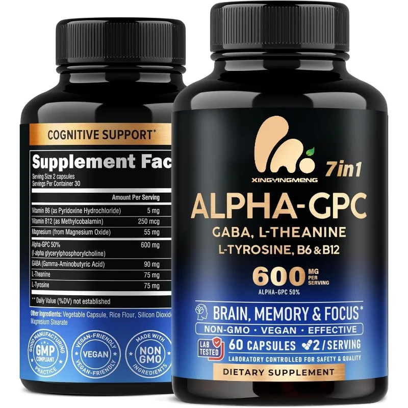 

Биологически активная добавка Alpha GPC 600 мг с L-тирозином, витаминами B6 и B12 — для улучшения концентрации, памяти и энергии — биологически активный холин.