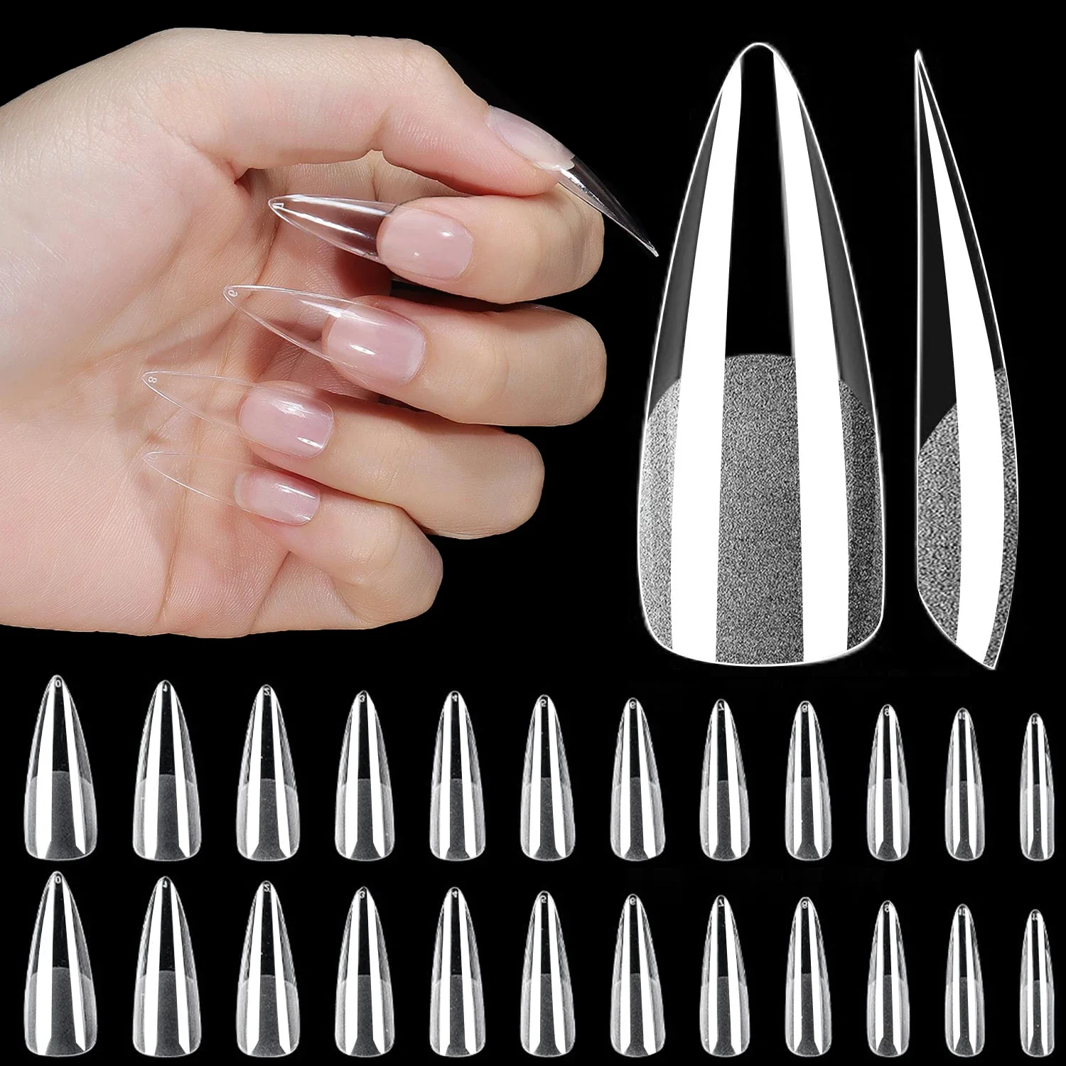 120pcs Clear No Mark Mosted Stiletto/Almond/Square Fake Nails Американский капсульный гель x СИСТЕМА УДАЛЕНИЯ КОНЦИОНА