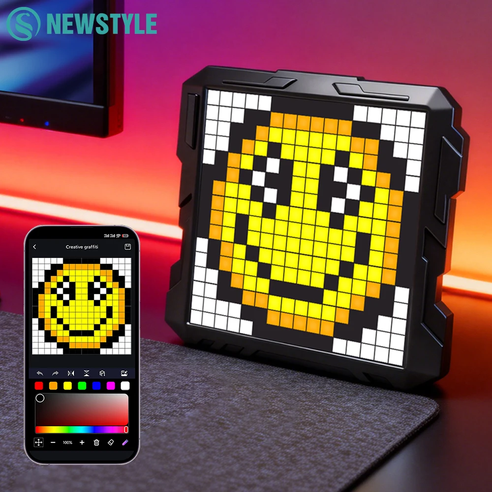 Cadre photo numérique LED intelligent avec pixel art, veilleuse, contrôle par application, affichage d'animations, fixation murale pour salle de jeux